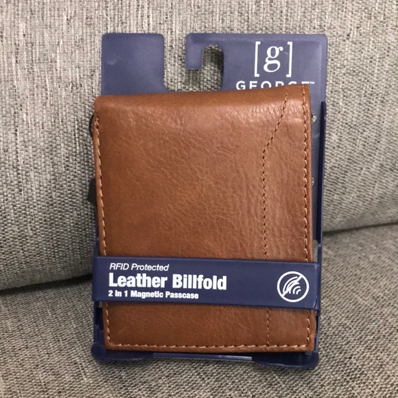 George Other - George Leather Billfold Brown Magnetic Card Case Wallet
